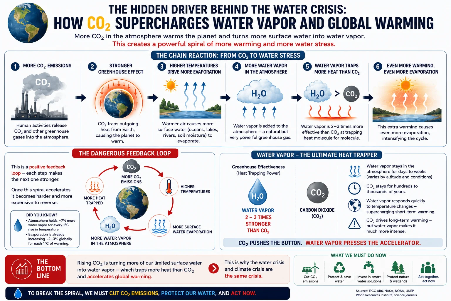 How CO₂ supercharges water vapor and global warming in a self-reinforcing feedback loop